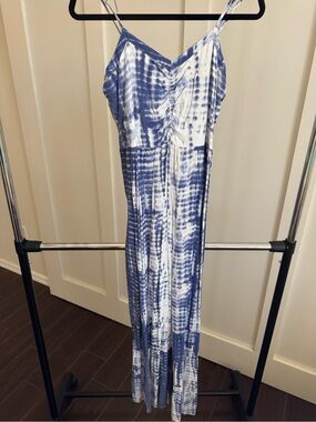 Charming Charlie Blue and White Tie-Dye Spaghetti Strap Maxi Dress